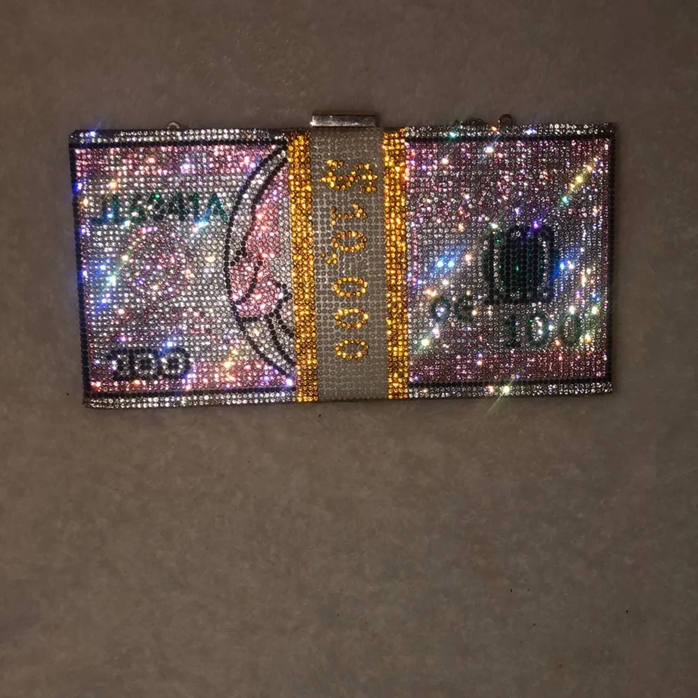 Crystal Rhinestone Money Band Clutch Wristlet - Silver/Gold